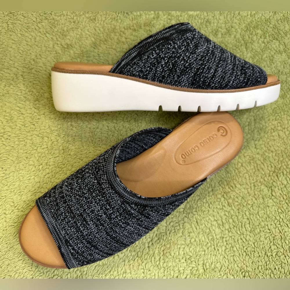 Corso Como Ditya Wedge Slip On Sandals Black/White Women Size 8
